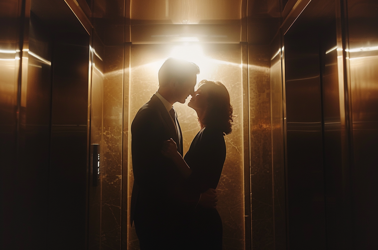 Una pareja en un ascensor | Fuente: MidJourney