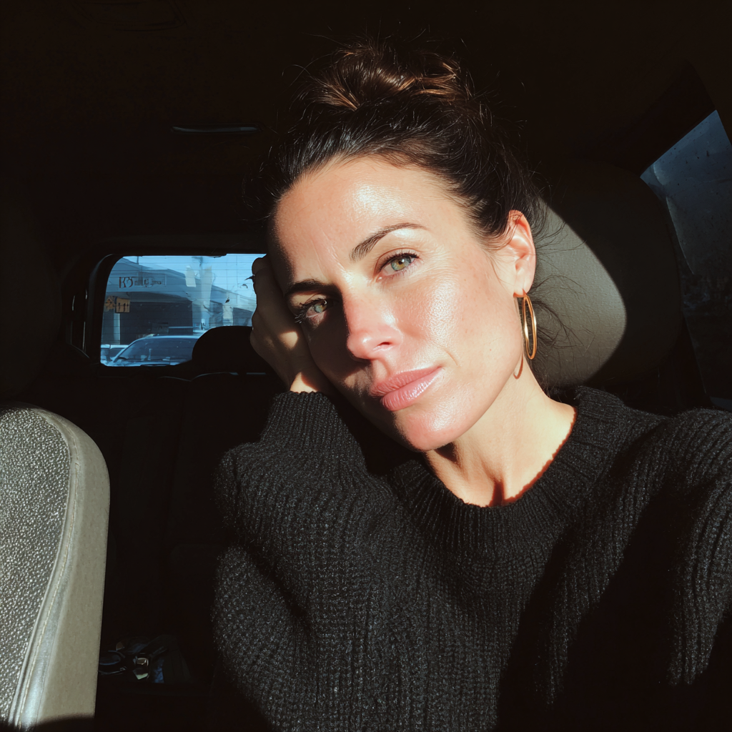 Una mujer sonriente con un jersey negro | Fuente: Midjourney
