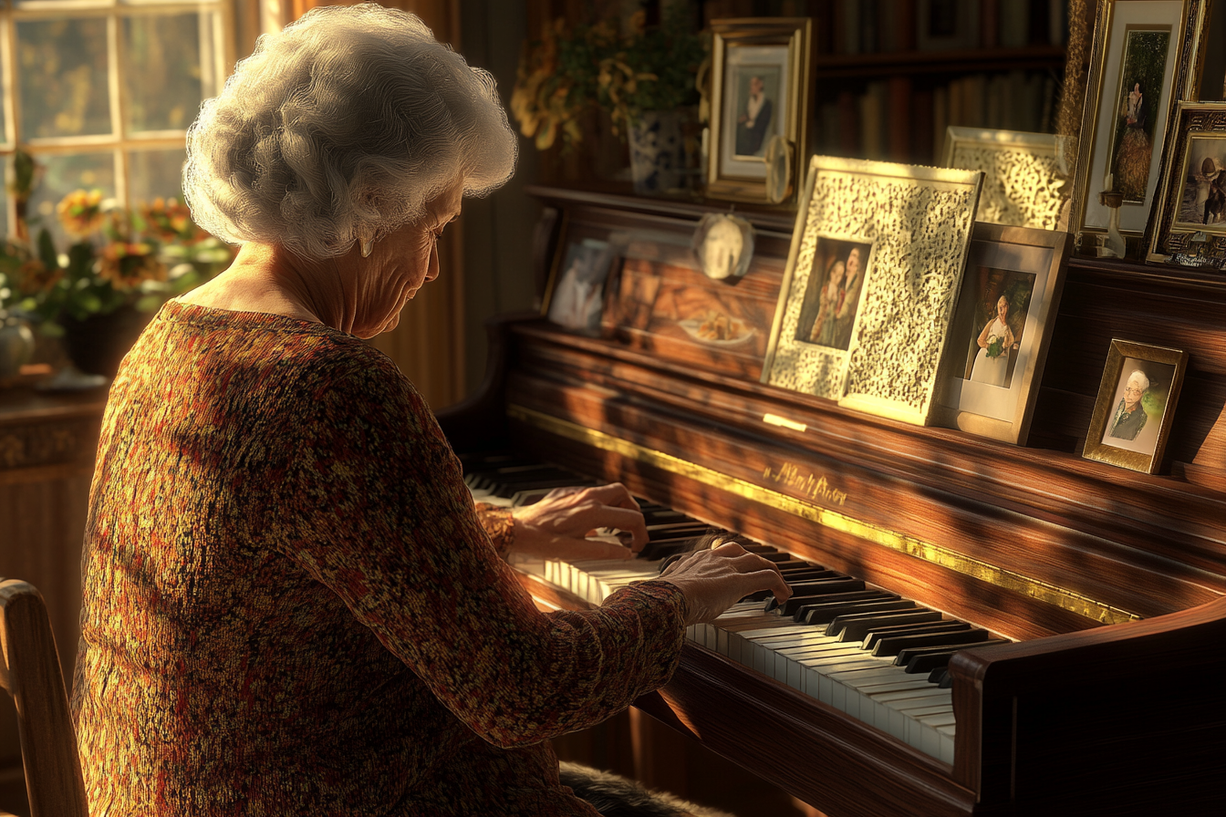 Una mujer mayor tocando el piano | Fuente: Midjourney