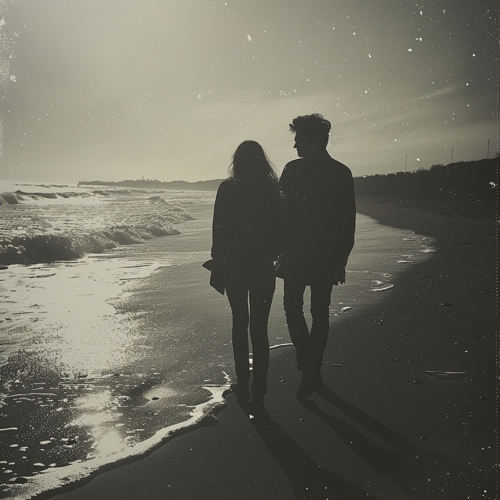 Una pareja paseando por la playa | Fuente: Midjourney