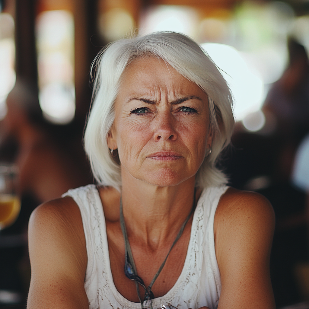 Una mujer de mediana edad enfadada en un café | Fuente: Midjourney