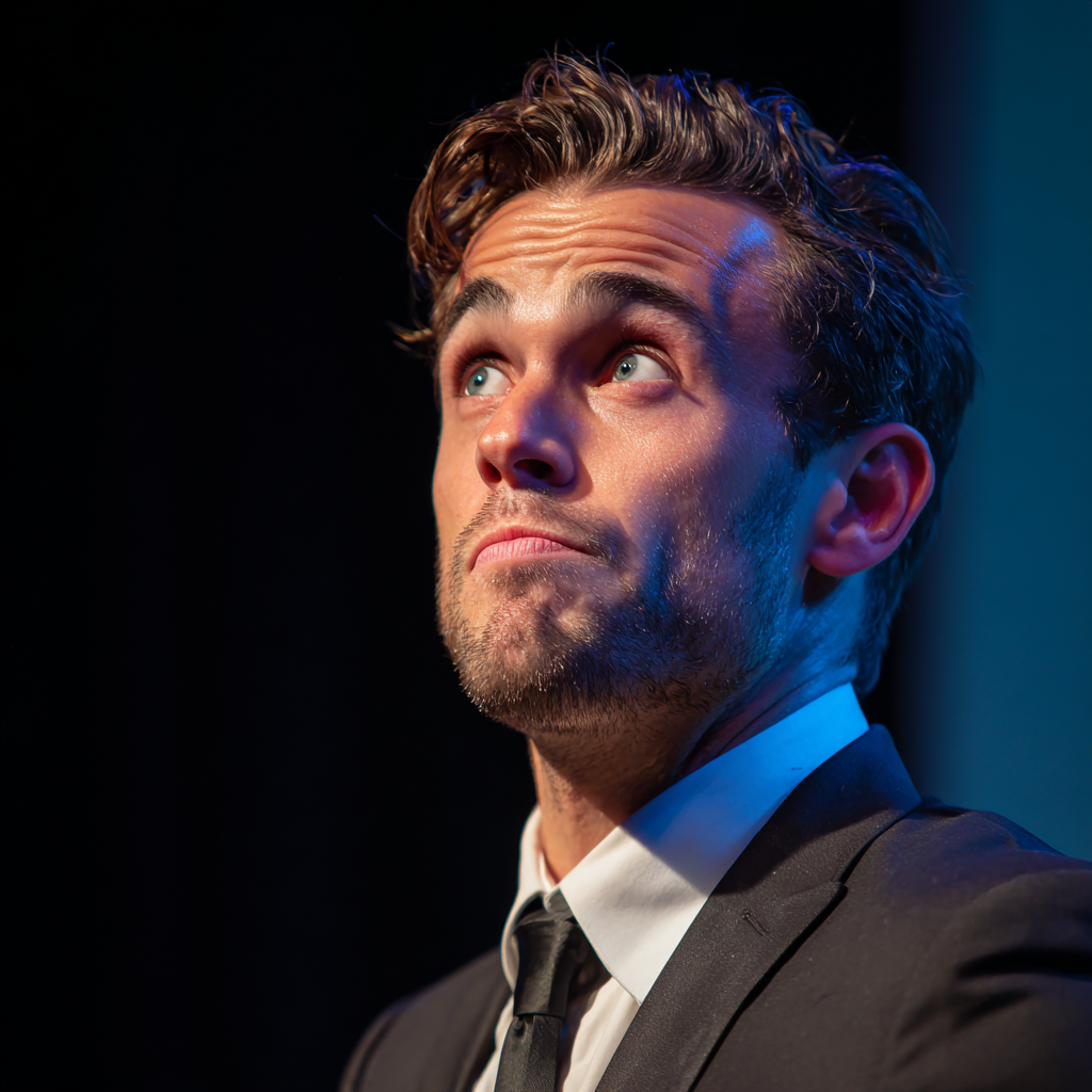 Un primo piano di un uomo imbarazzato | Fonte: Midjourney