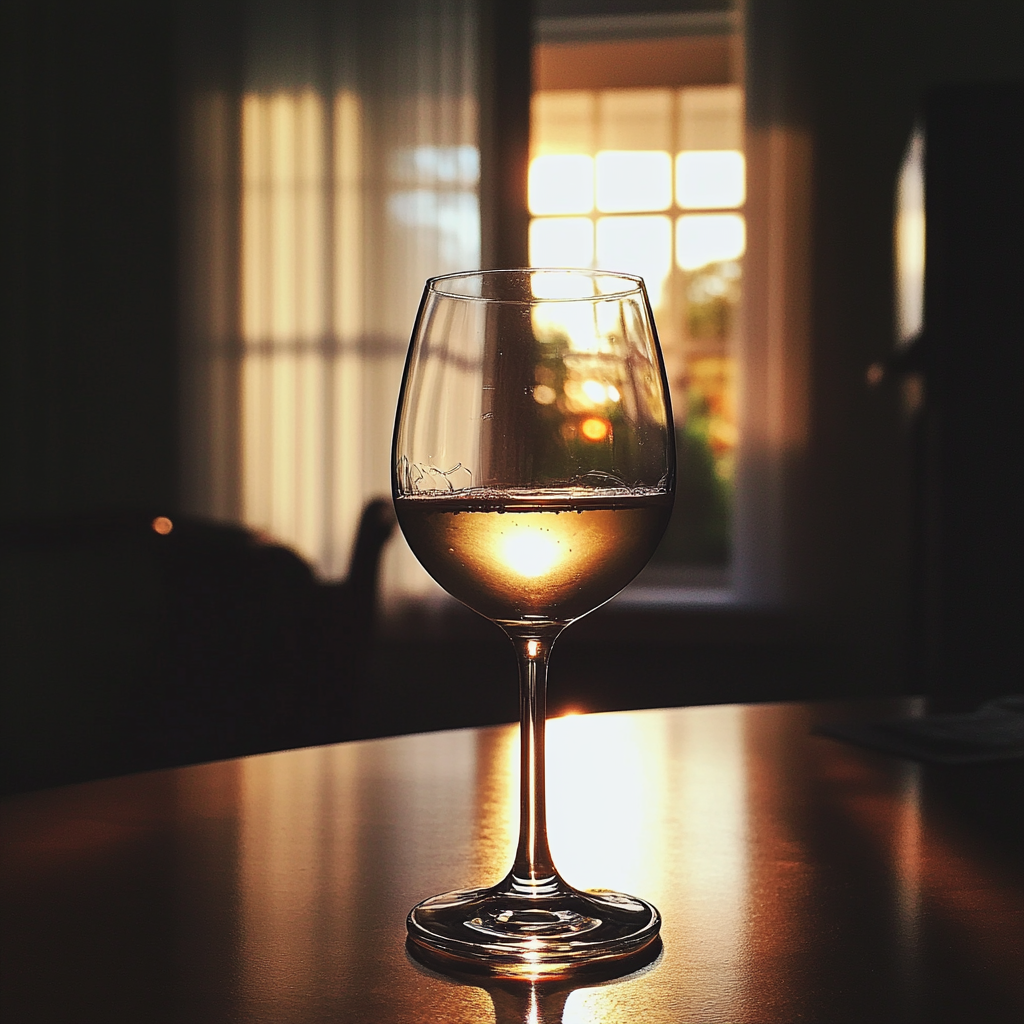 Un bicchiere di vino su un tavolo | Fonte: Midjourney