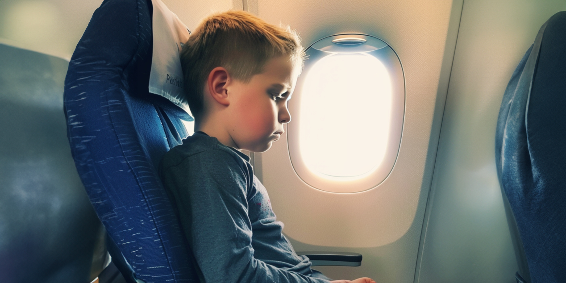 Un niño triste y nervioso sentado en su asiento en un avión | Fuente: AmoMama