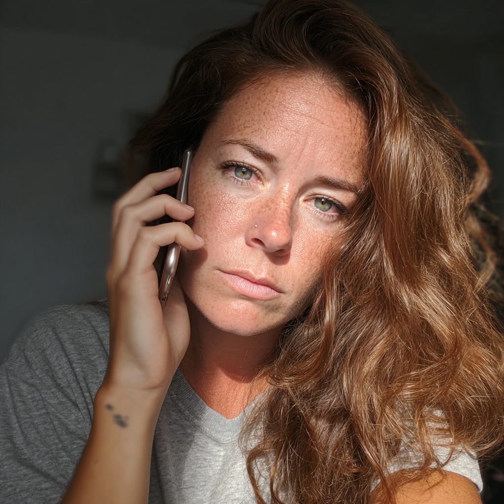 Una mujer preocupada hablando por teléfono | Fuente: Midjourney