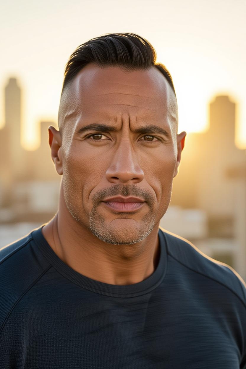 Una imagen generada por IA de Dwayne Johnson con un peinado diferente | Fuente: Grok