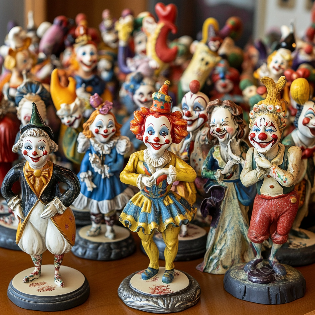 Decenas de figuritas de payaso | Fuente: Midjourney