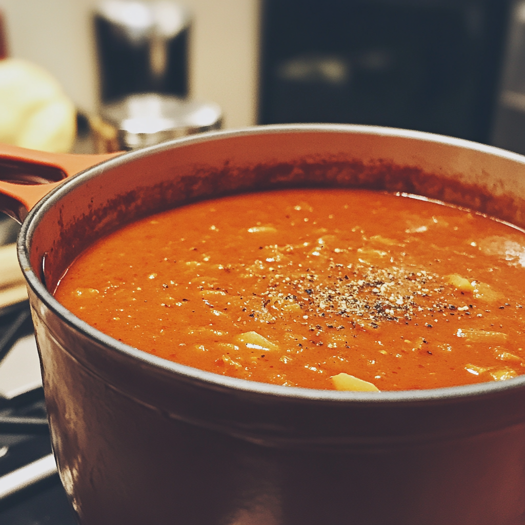 Una olla de sopa sobre un hornillo | Fuente: Midjourney