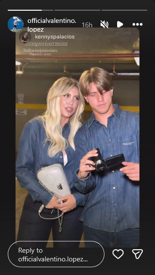 Wanda Nara y su hijo mayor Valentino López en un evento exclusivo de una reconocida firma italiana | Fuente: Instagram Stories/officialvalentino.lopez