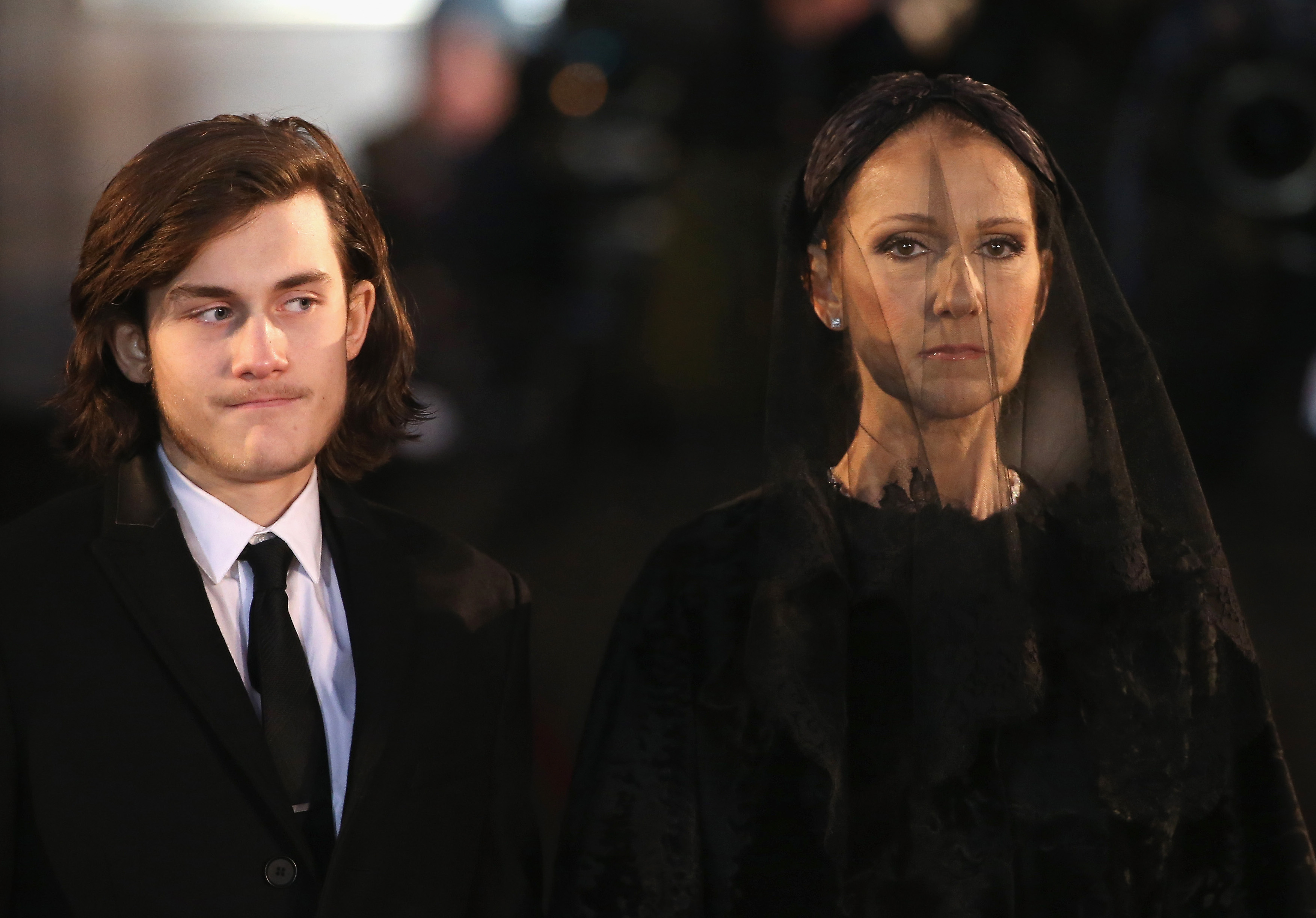 René-Charles Angélil y Céline Dion durante el funeral de estado por René Angélil en la Basílica de Notre-Dame el 22 de enero de 2016 en Montreal, Canadá. | Fuente: Getty Images