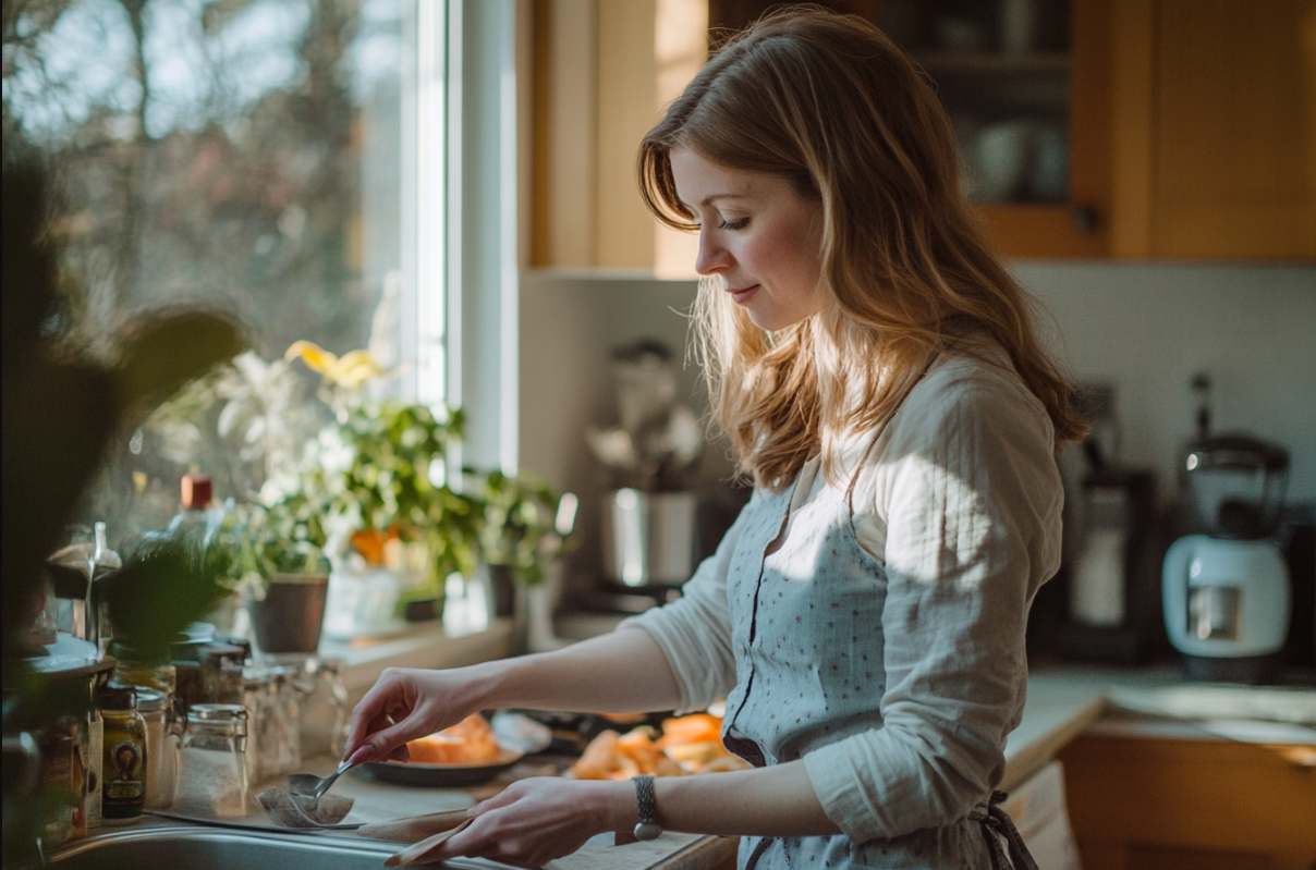 Una mujer en su cocina | Fuente: Midjourney