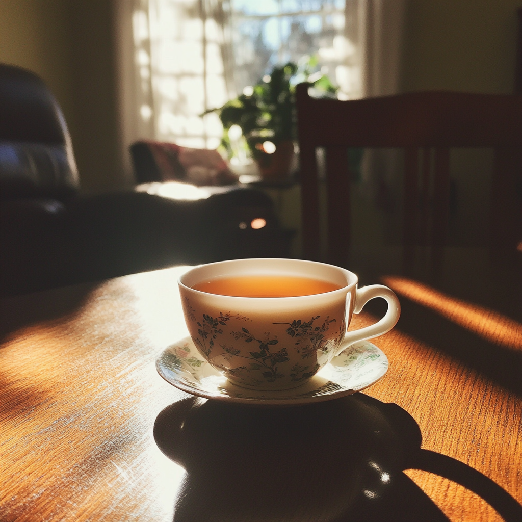 Una taza de té sobre una mesa | Fuente: Midjourney