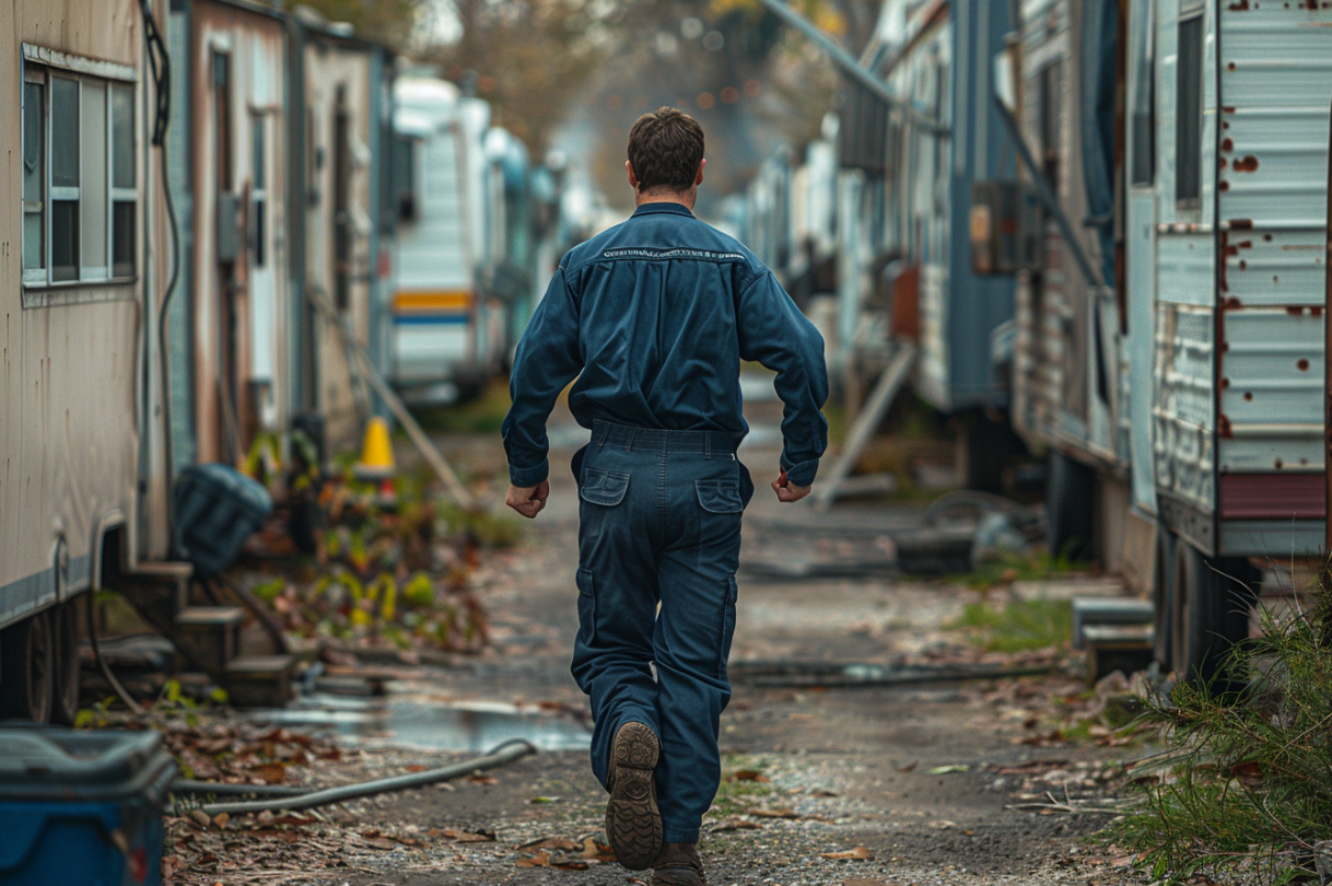 Un hombre corriendo por un parque de caravanas | Fuente: Midjourney