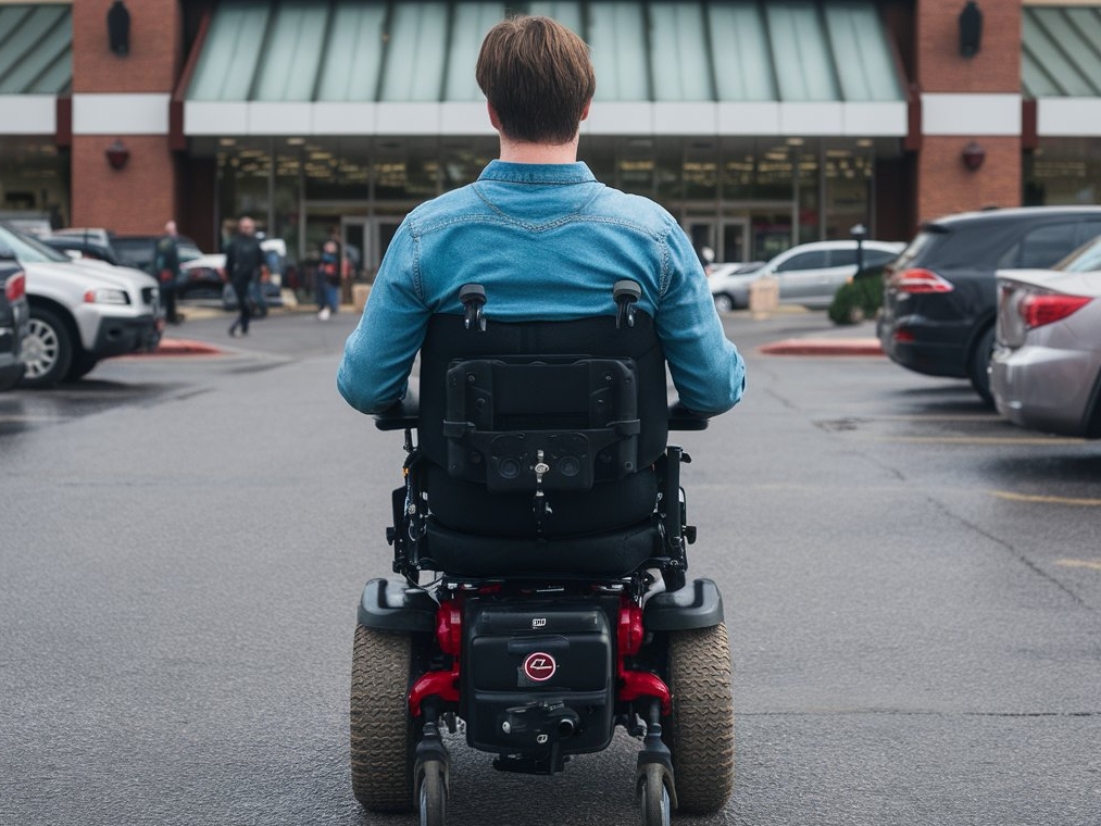 Un hombre conduce su silla de ruedas por un aparcamiento | Fuente: Midjourney