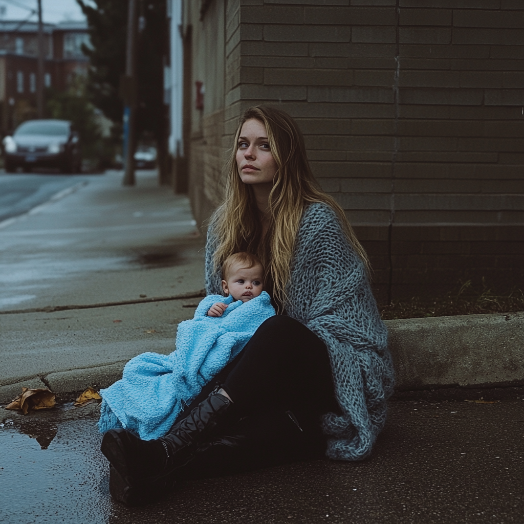 Una mujer sentada con un bebé | Fuente: Midjourney