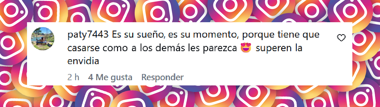 Comentario de una usuaria sobre las críticas que recibió Daniela Ospina por un detalle de su look de boda | Fuente: Instagram/entrenadorajv