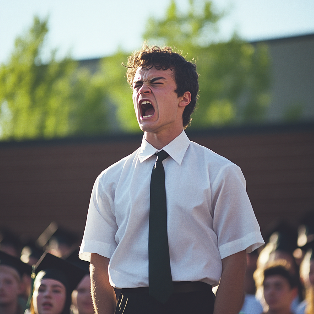 Un hombre enfadado en una ceremonia de graduación | Fuente: Midjourney
