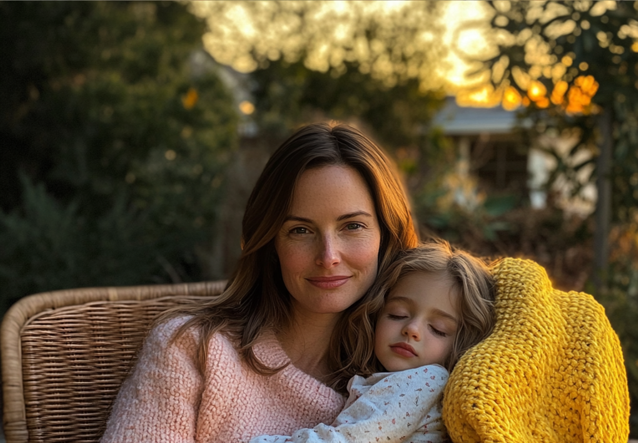 Una mujer sostiene a una niña dormida | Fuente: Midjourney