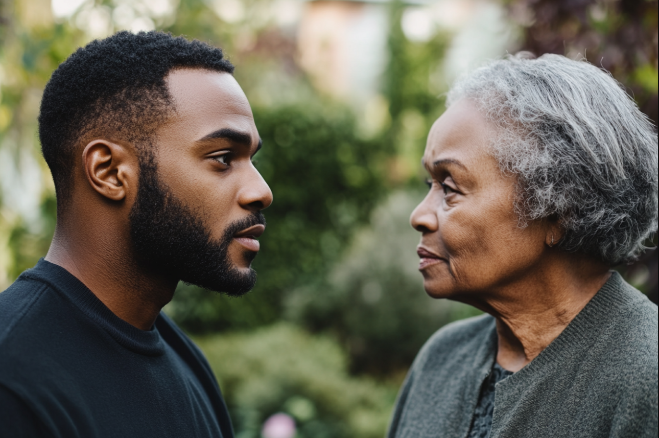 Un hombre mirando a su madre | Fuente: Midjourney