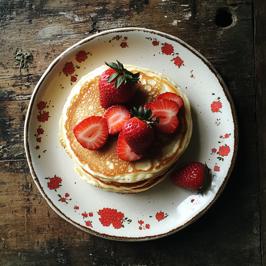 Tortitas y fresas en un plato | Fuente: Midjourney