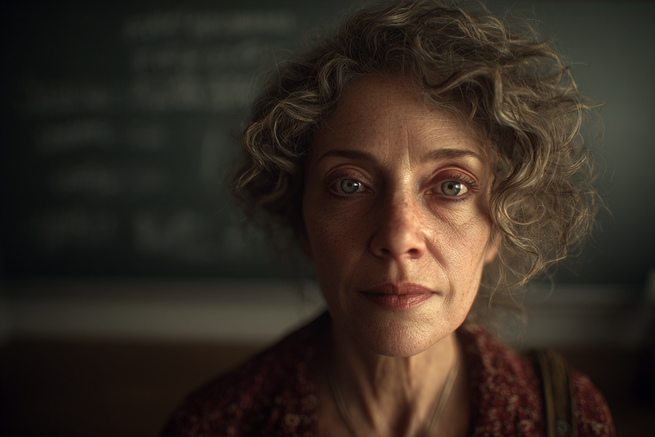 Una donna in piedi in un'aula scolastica | Fonte: Midjourney