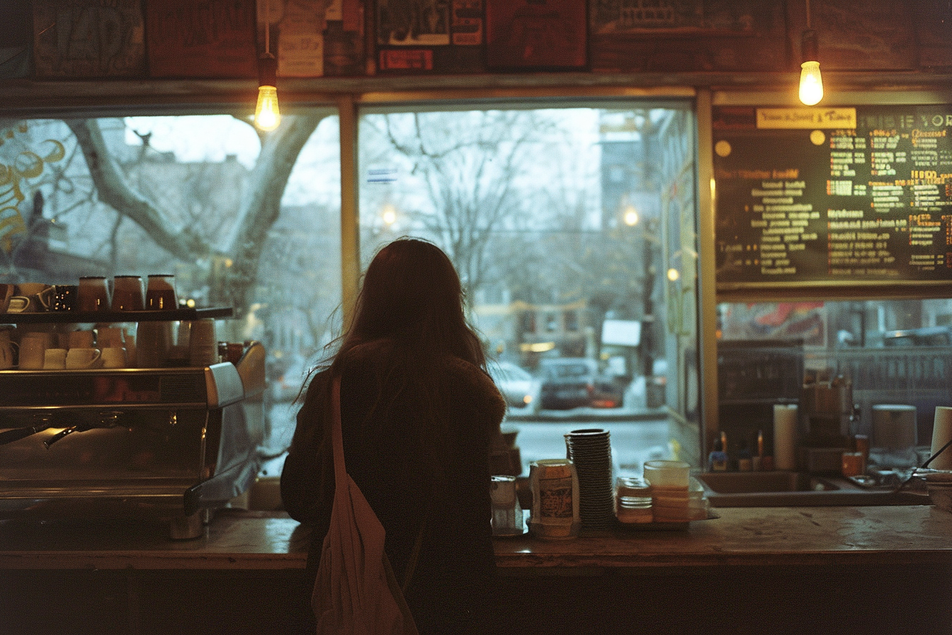 Una mujer en una cafetería | Fuente: Midjourney