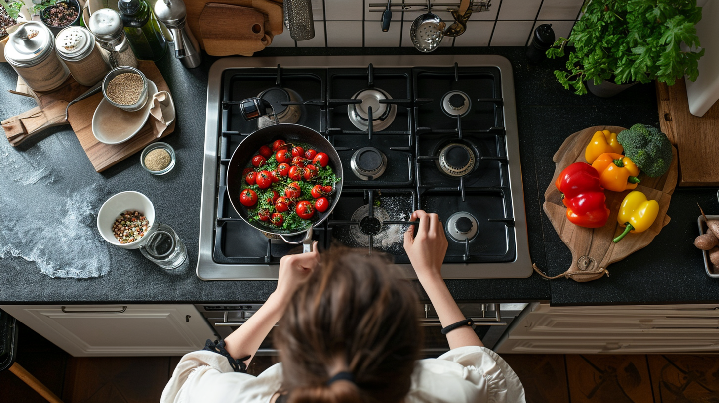 Una mujer preparando la cena | Fuente: Midjourney