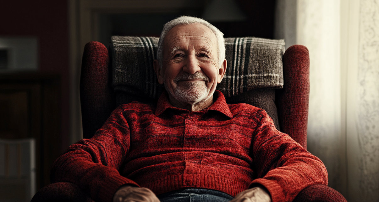 Un hombre sonriente en un sillón | Fuente: Midjourney