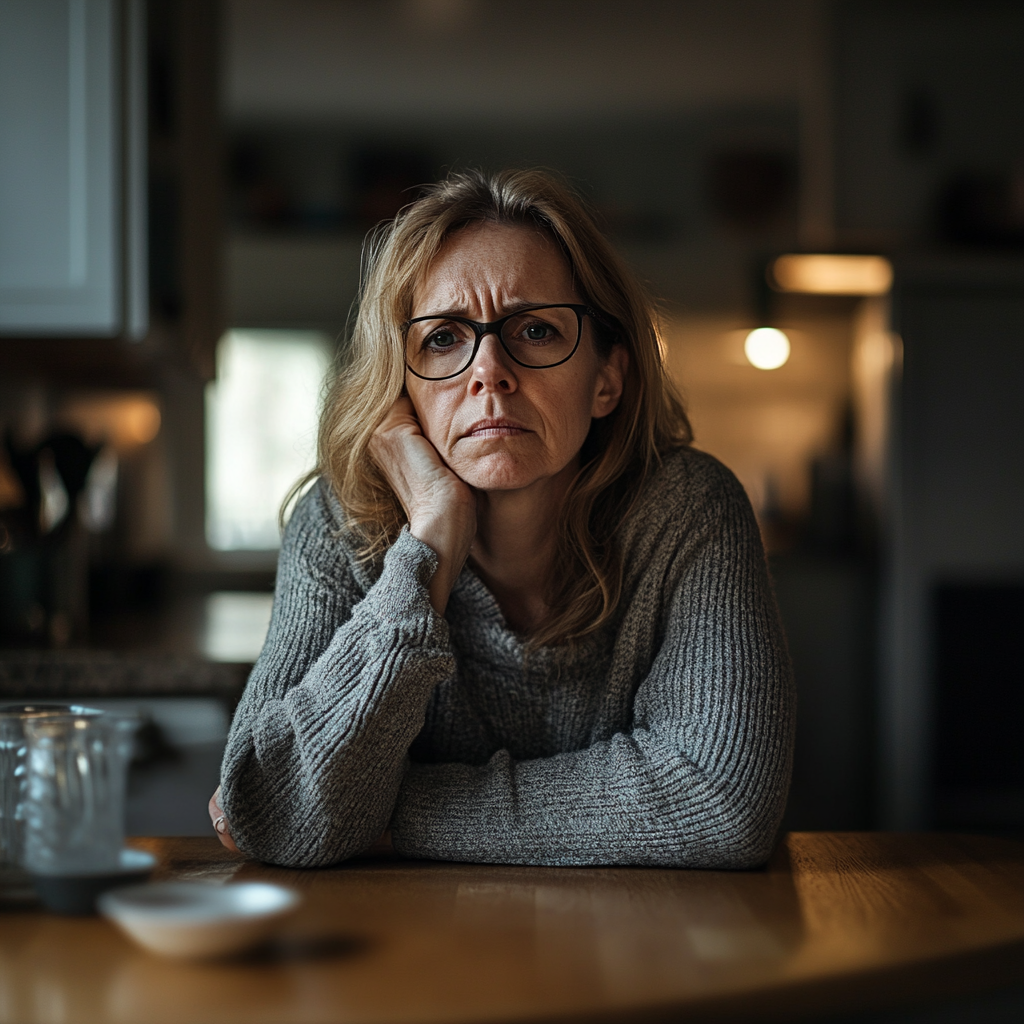 Una mujer de mediana edad con el corazón roto | Fuente: Midjourney