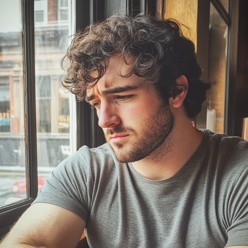 Un uomo sconvolto seduto in un bar | Fonte: Midjourney