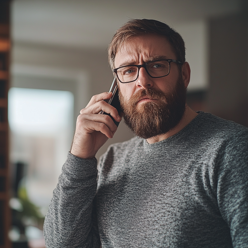 Un hombre serio hablando por teléfono | Fuente: Midjourney