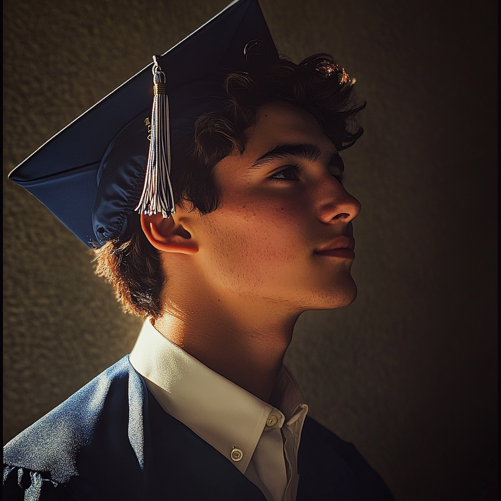 Un chico en su graduación del instituto | Fuente: Midjourney