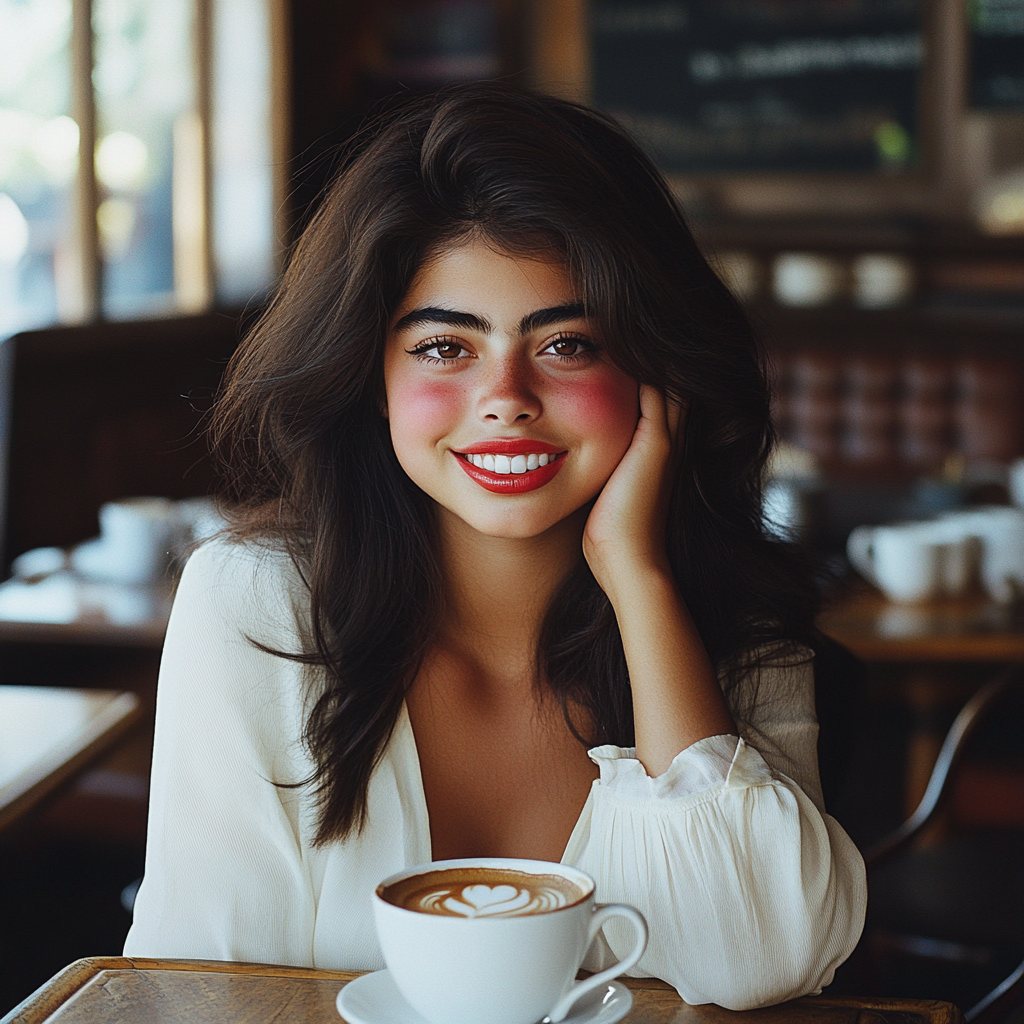 Una mujer iseated en un café | Fuente: Midjourney