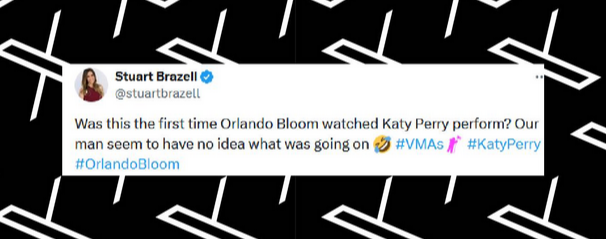 Fan reacciona ante las fascinantes expresiones faciales de Orlando Bloom cuando actuaba Katy Perry, de un post de X fechado el 12 de septiembre de 2024 | Fuente: X/stuartbrazell/