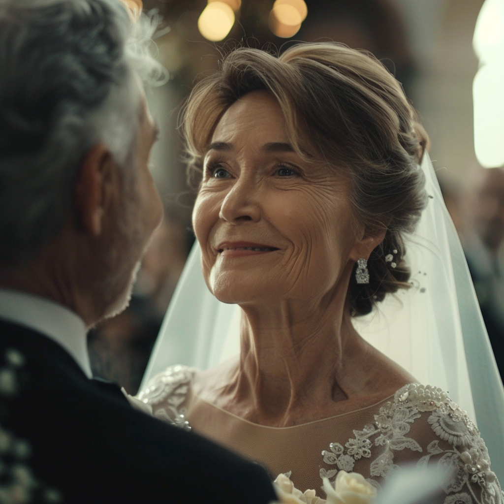 Una mujer mayor sonriendo en su boda | Fuente: Midjourney