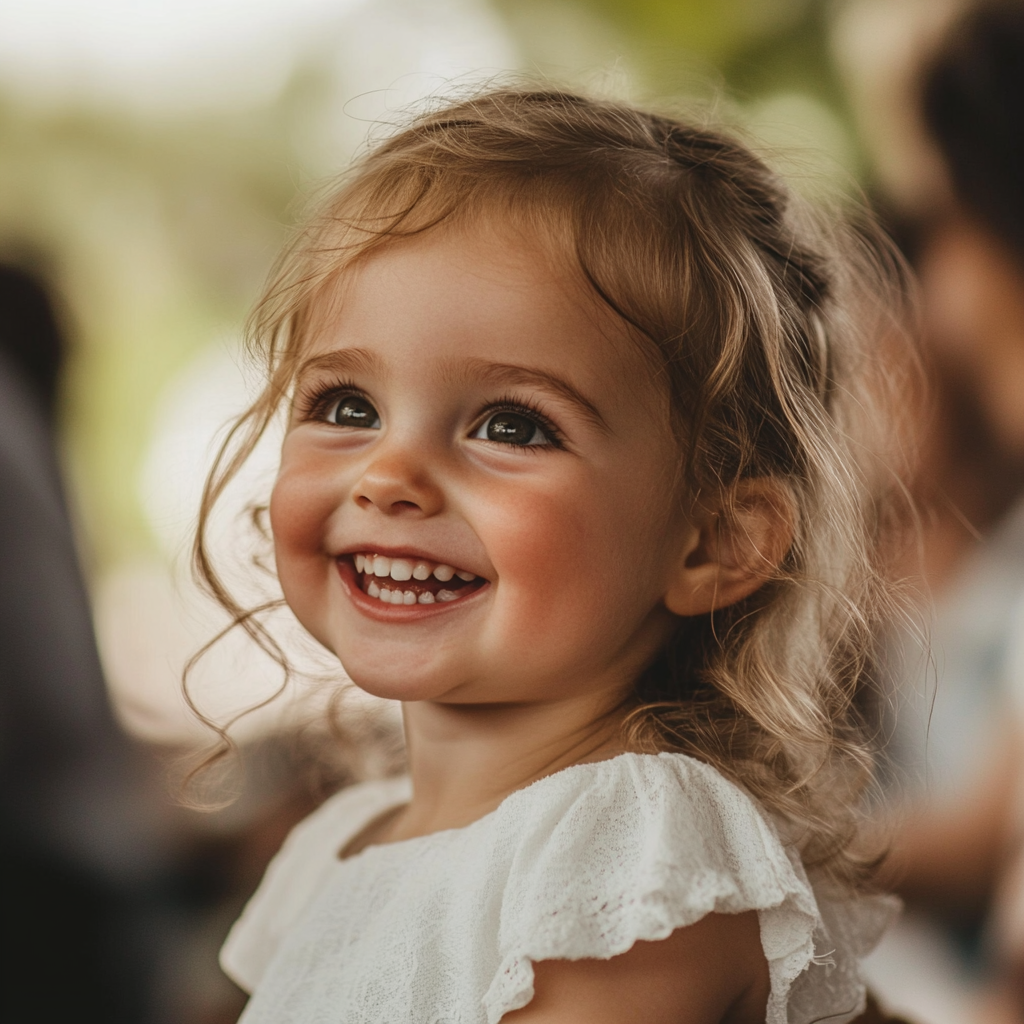 Una chica sonriente en una boda | Fuente: Midjourney