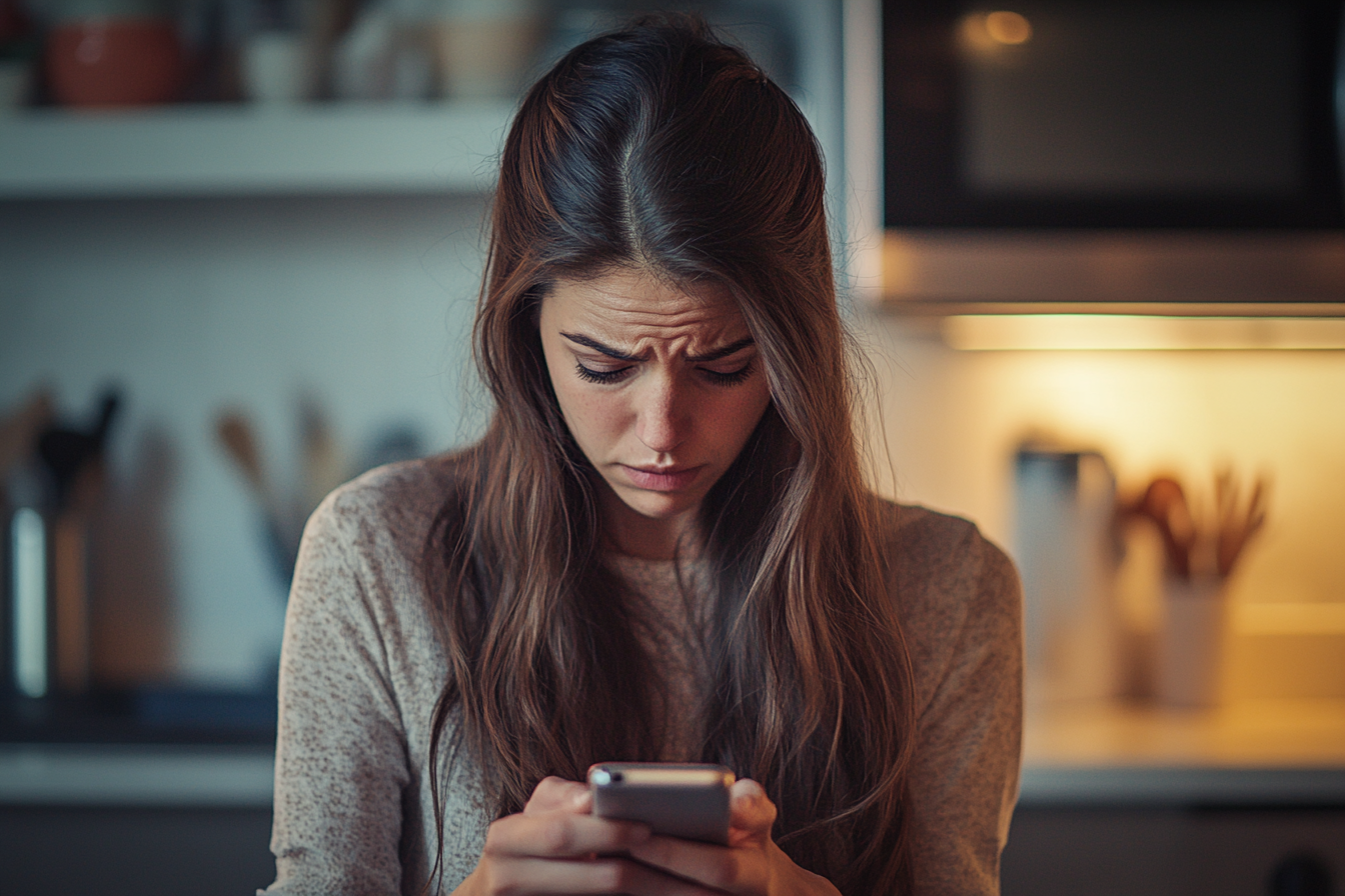 Una mujer mirando un teléfono | Fuente: Midjourney