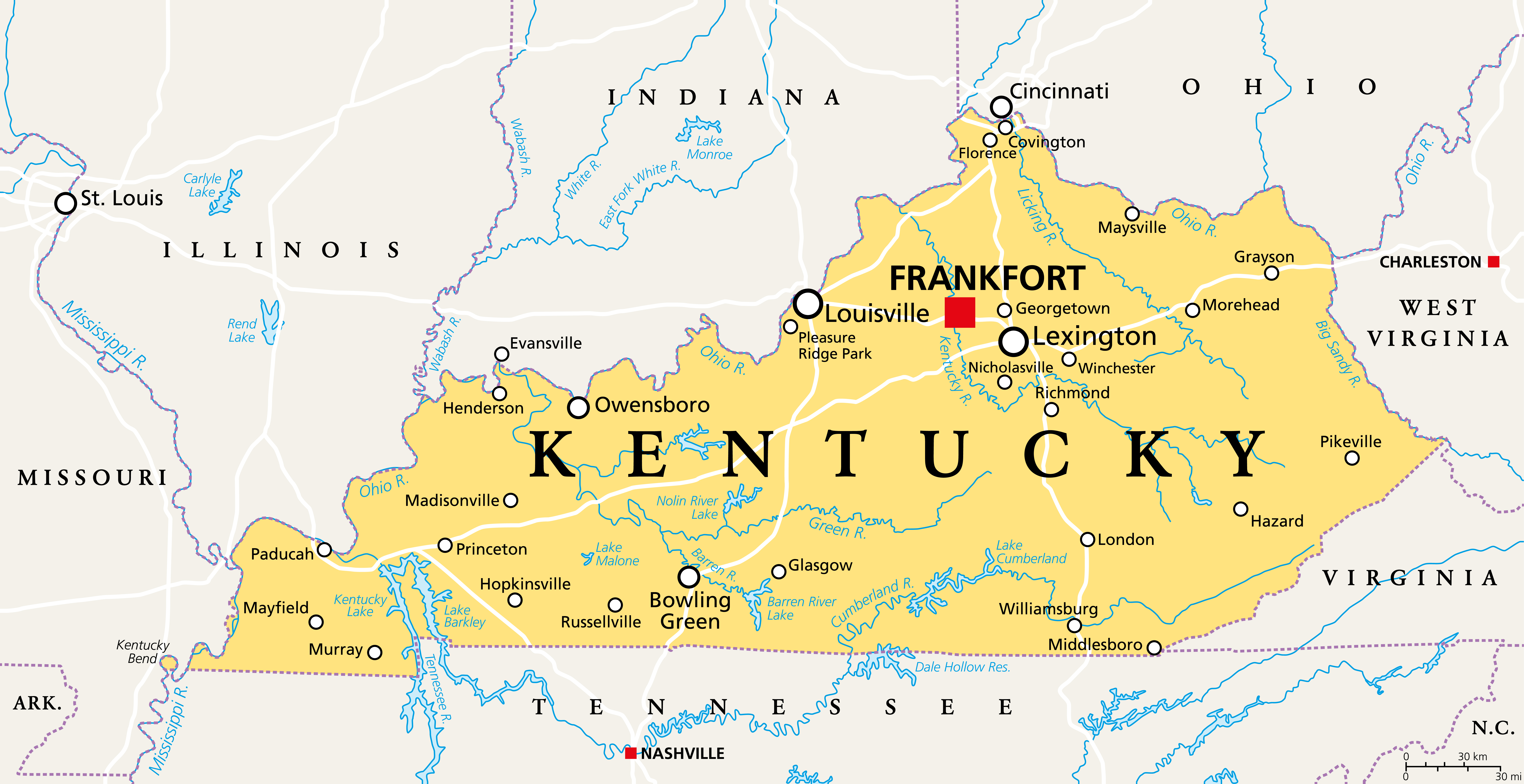 Kentucky, KY, mapa político | Foto: Getty Images