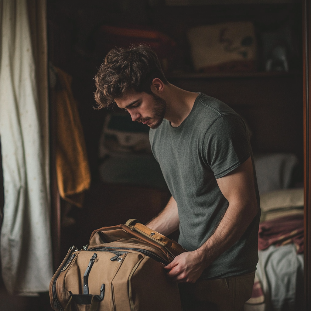 Un uomo che prepara le valigie | Fonte: Midjourney