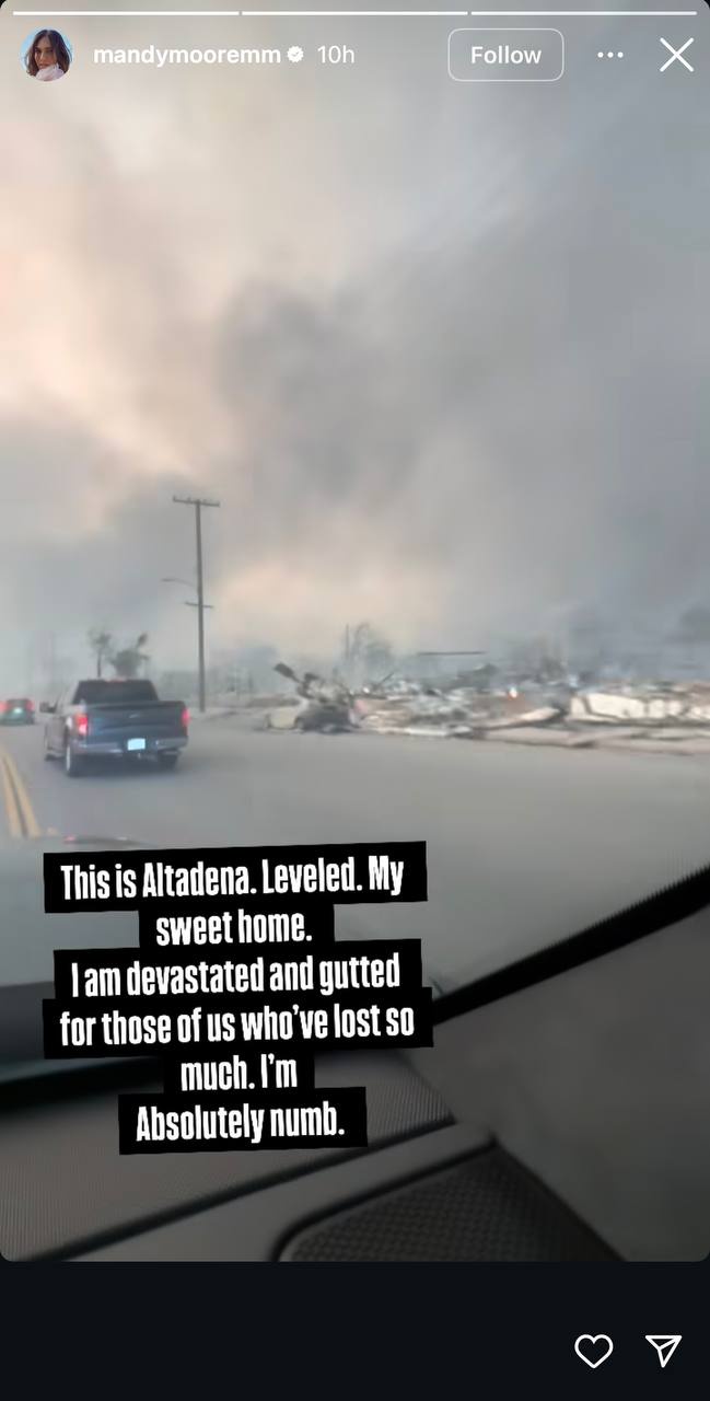 Una imagen que muestra la devastación en Altadena, como se ve en la historia de Instagram de Mandy Moore | Fuente: Instagram/mandymooremm