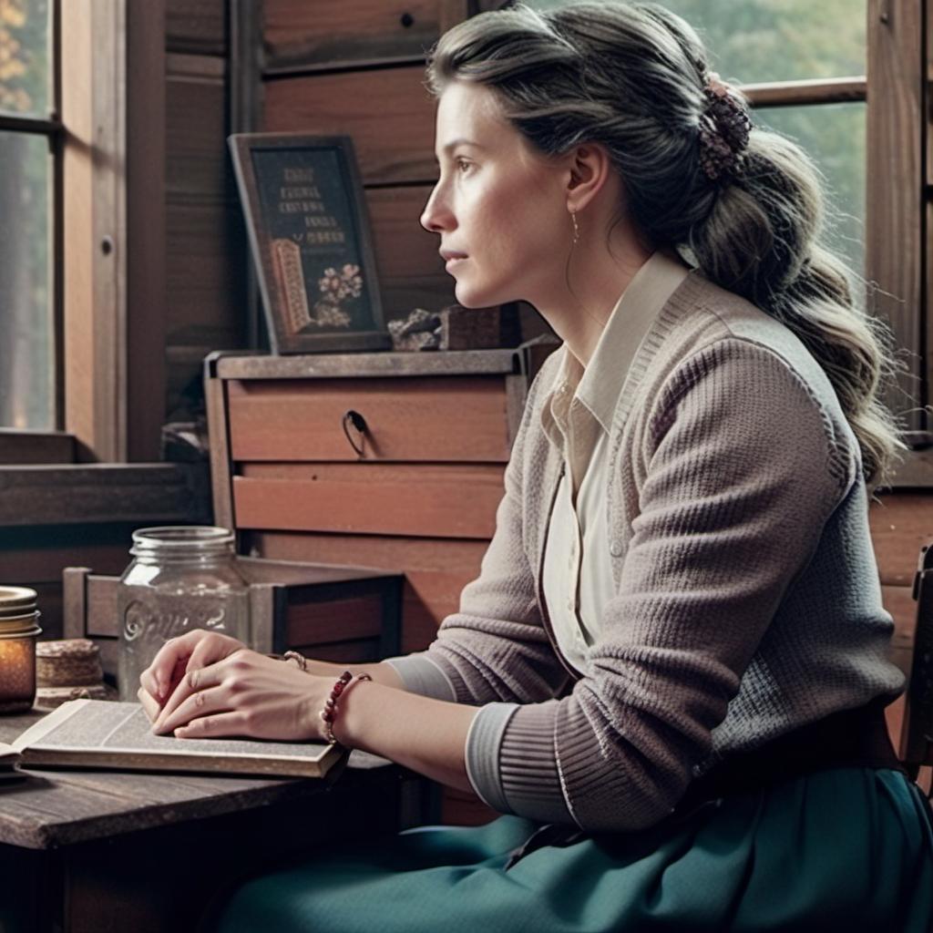 Una mujer sentada a la mesa, escuchando con atención | Fuente: Midjourney