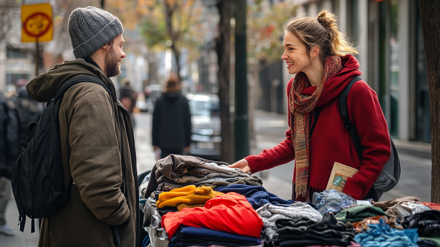 Una mujer repartiendo ropa | Fuente: Midjourney