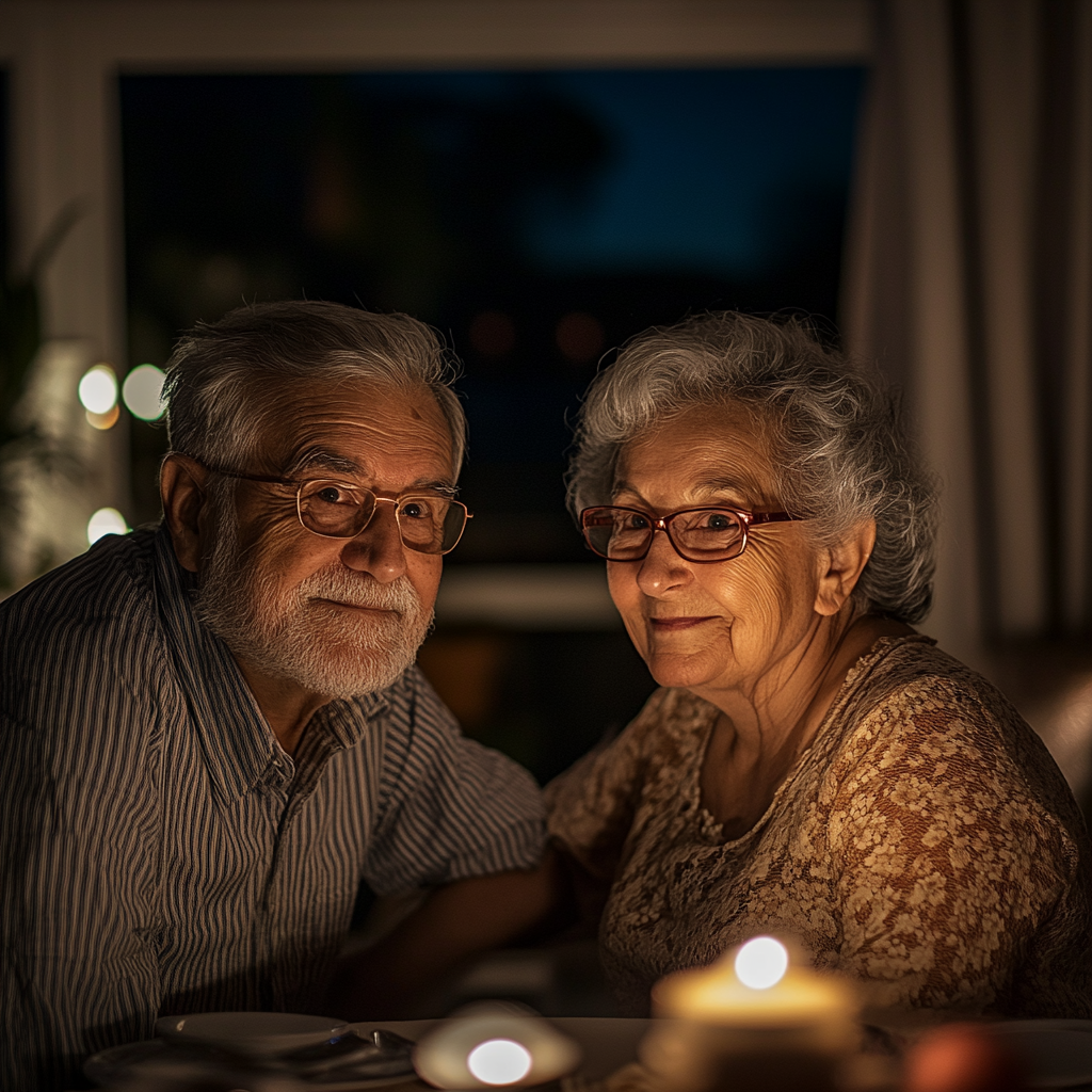 Pareja de ancianos en su salón | Fuente: Midjourney