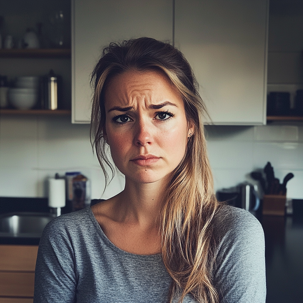 Una mujer disgustada de pie en una cocina | Fuente: Midjourney