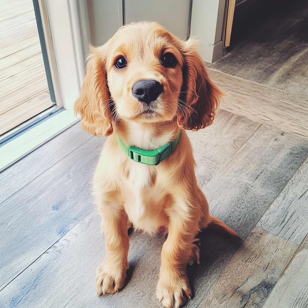Un perro con collar verde | Fuente: Midjourney