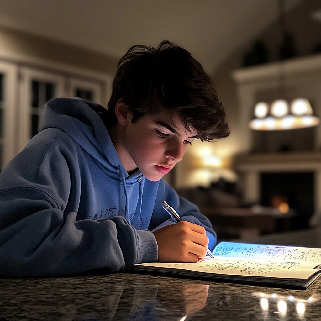 Un adolescente haciendo los deberes | Fuente: Midjourney