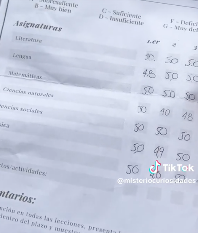 Las notas escolares de Kike | Foto: tiktok.com/@misteriocuriosidades