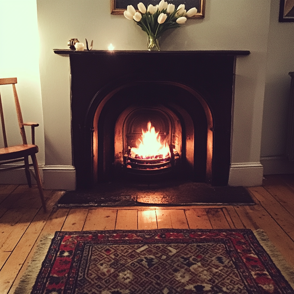 Una acogedora chimenea sin marcos | Fuente: Midjourney