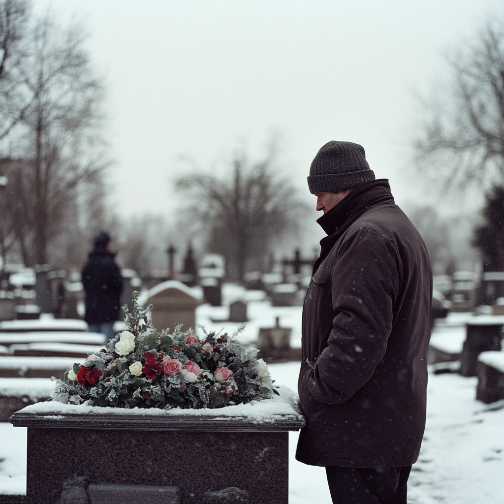 Un trabajador del cementerio cerca de un ataúd | Fuente: Midjourney