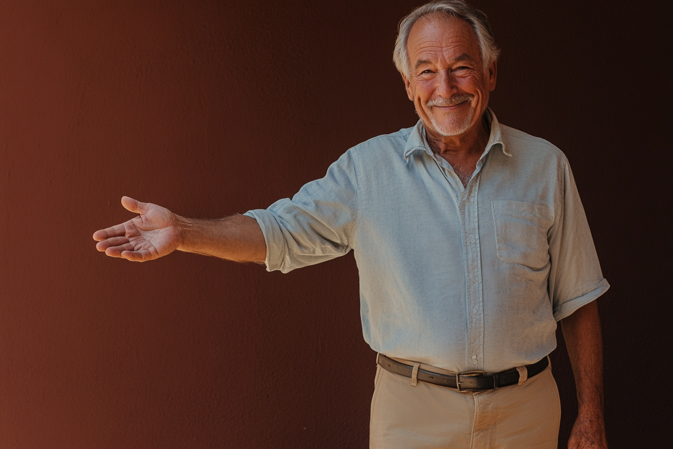 Un hombre sonriente extendiendo la mano para un apretón de manos | Fuente: Midjourney
